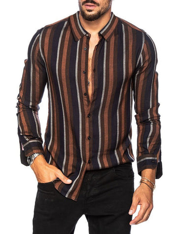 Wiaofellas Spring and summer new men's striped shirt Slim multi-color lapel men's casual long-sleeved shirt youth men's clothing